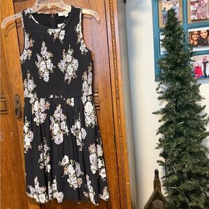 LOFT Black Floral Midi Dress